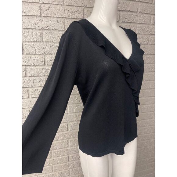 Sydney Easton Women Black Ruffle Long Sleeve Knit Sweater Size L - Picture 5 of 7